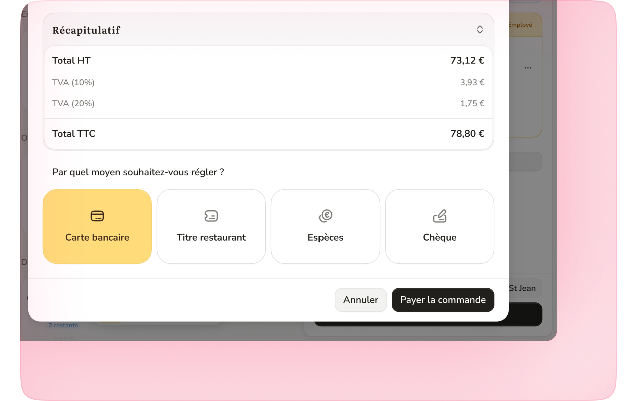 Choix du moyen de paiement sur le terminal de vente